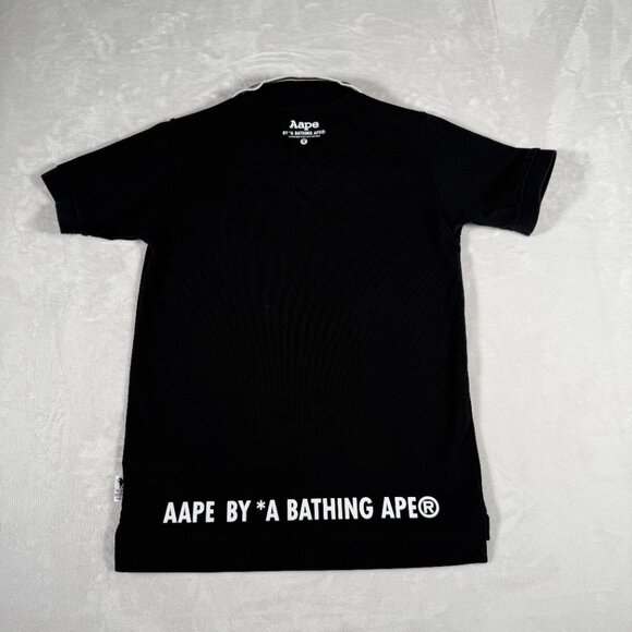 AAPE BY A BATHING APE Polo Shirt Men Size S Black Short Sleeve 100% Cotton Logo - Picture 12 of 14